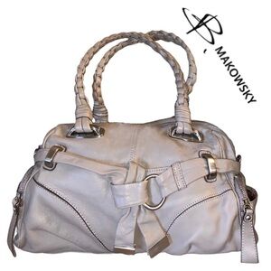 B. Makowsky Soft Leather Braided Metal Chain Crossbody Bag